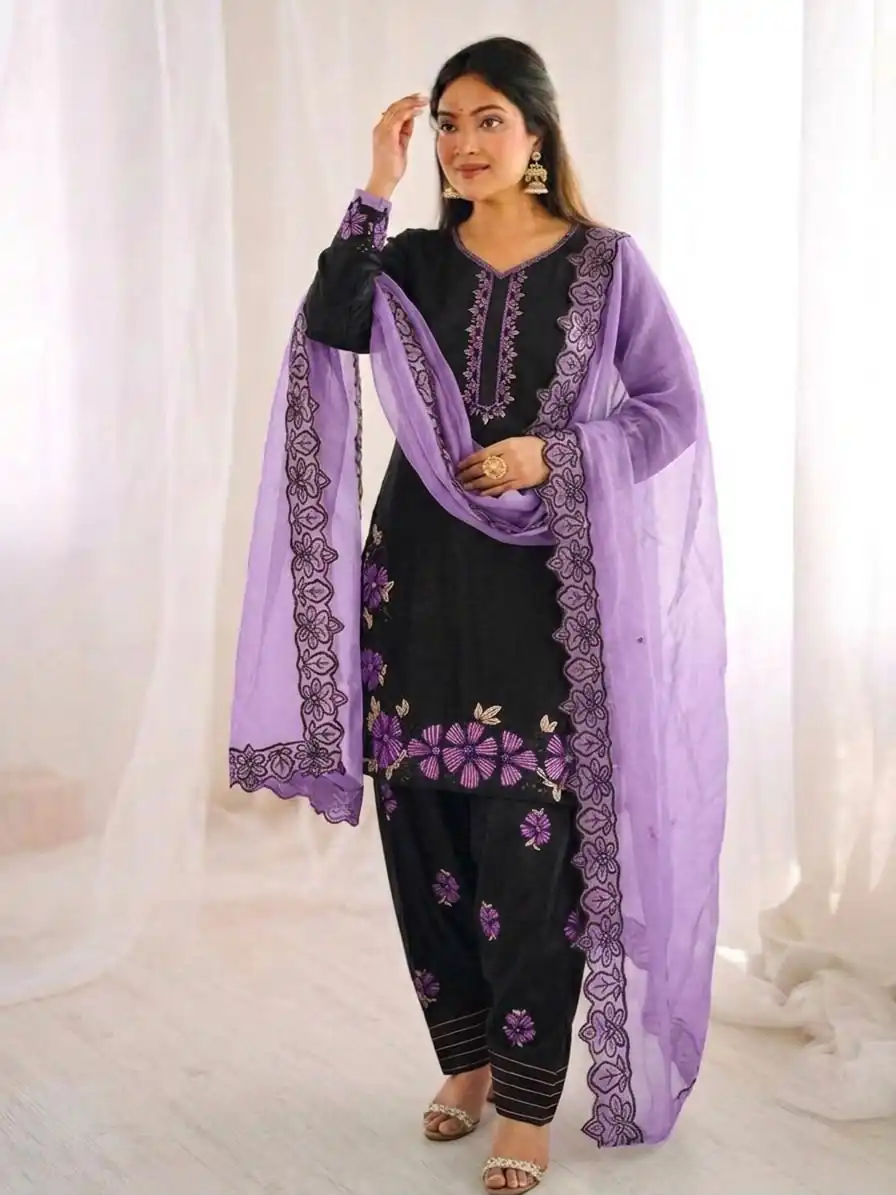 SR 1709 Purple Color Roman Silk Salwar Suit with Embroidery Work. Available at ₹2399 only. Delivery 4-6 Working Days. Shop now. | Casual Suits, Jump Suits, Creative suits, Designer Suits, Palazzo Suits, Party Wear Suits, Patiala Suits, Salwar suit, Straight Suits