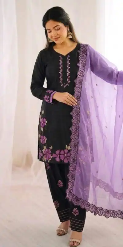 SR 1709 Purple Color Roman Silk Salwar Suit with Embroidery Work. Available at ₹2399 only. Delivery 4-6 Working Days. Shop now. | Casual Suits, Jump Suits, Creative suits, Designer Suits, Palazzo Suits, Party Wear Suits, Patiala Suits, Salwar suit, Straight Suits