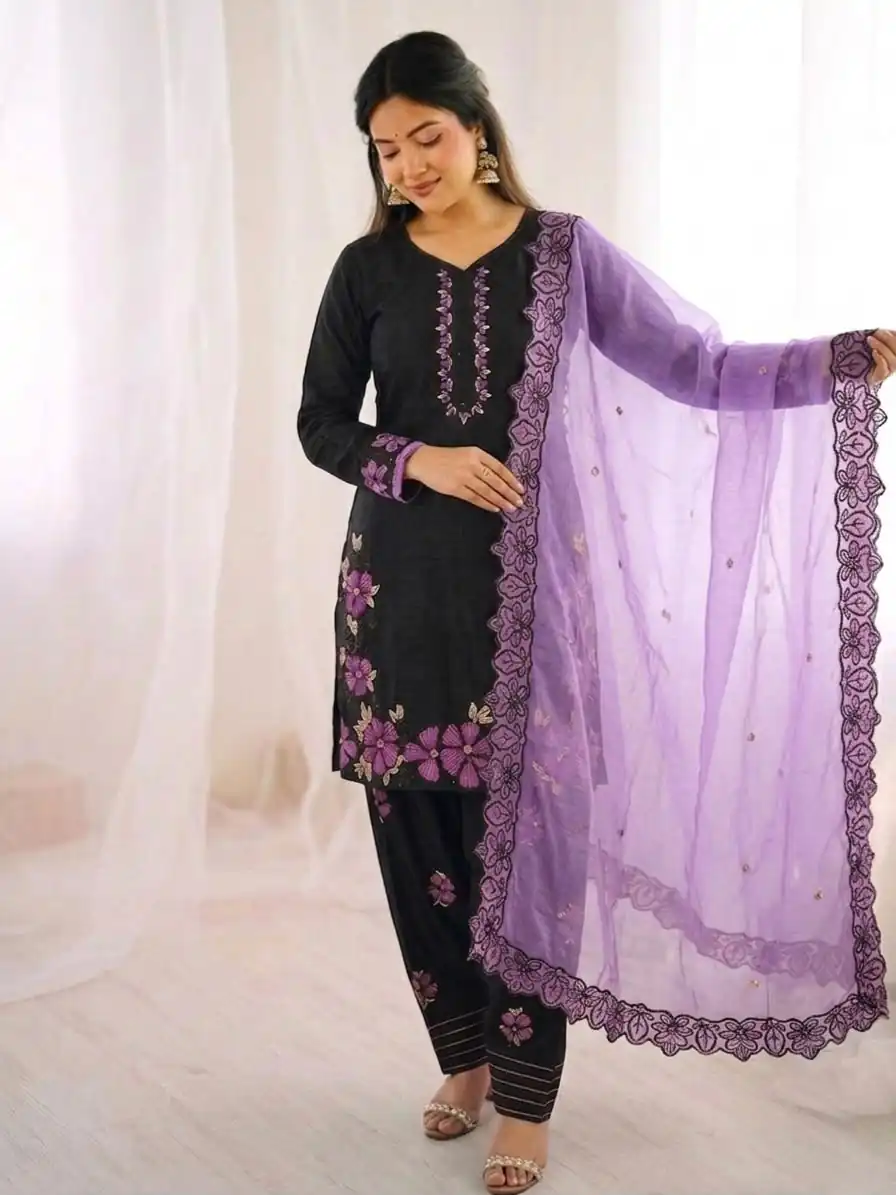 SR 1709 Purple Color Roman Silk Salwar Suit with Embroidery Work. Available at ₹2399 only. Delivery 4-6 Working Days. Shop now. | Casual Suits, Jump Suits, Creative suits, Designer Suits, Palazzo Suits, Party Wear Suits, Patiala Suits, Salwar suit, Straight Suits