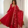 ZF 5025 Red Faux Georgette Gown Perfect for Wedding, Party, Raksha Bandhan, Temple Visit, Onam – . Get it for ₹2149. Delivery 4-6 Working Days. Shop now | Bollywood Gowns, Creative Gowns, Designer Gowns, Embroidered Gowns, Gowns, Party Wear Gowns