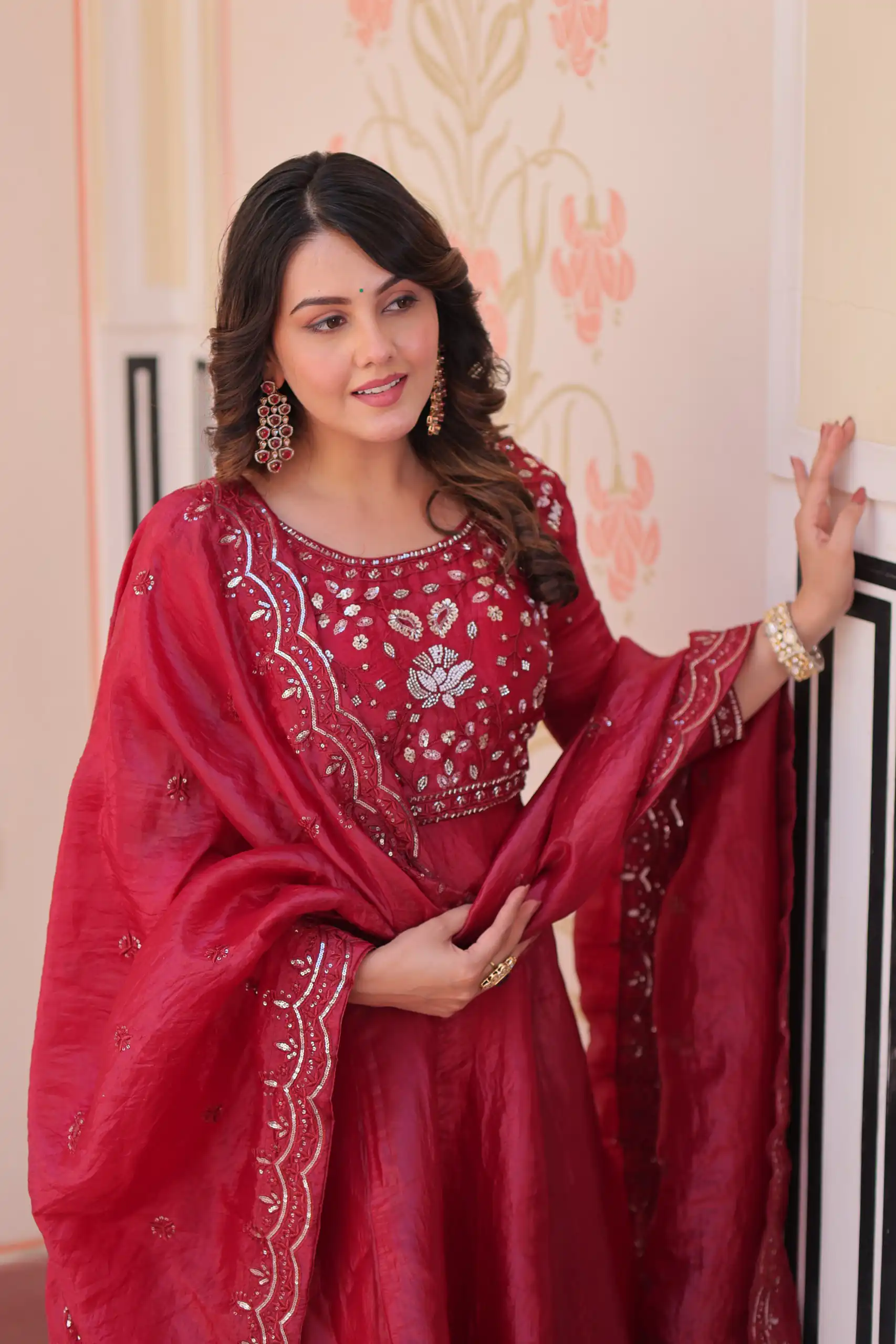 KA 1230 Red in Gold Crush Zari Work & Embroidery Work Gown . Affordable Price ₹1999. Delivery 4-6 Working Days. Shop now. | Bollywood Gowns, Creative Gowns, Designer Gowns, Embroidered Gowns, Gowns, Party Wear Gowns