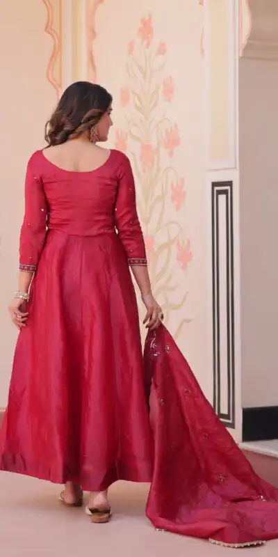 KA 1230 Red in Gold Crush Zari Work & Embroidery Work Gown . Affordable Price ₹1999. Delivery 4-6 Working Days. Shop now. | Bollywood Gowns, Creative Gowns, Designer Gowns, Embroidered Gowns, Gowns, Party Wear Gowns