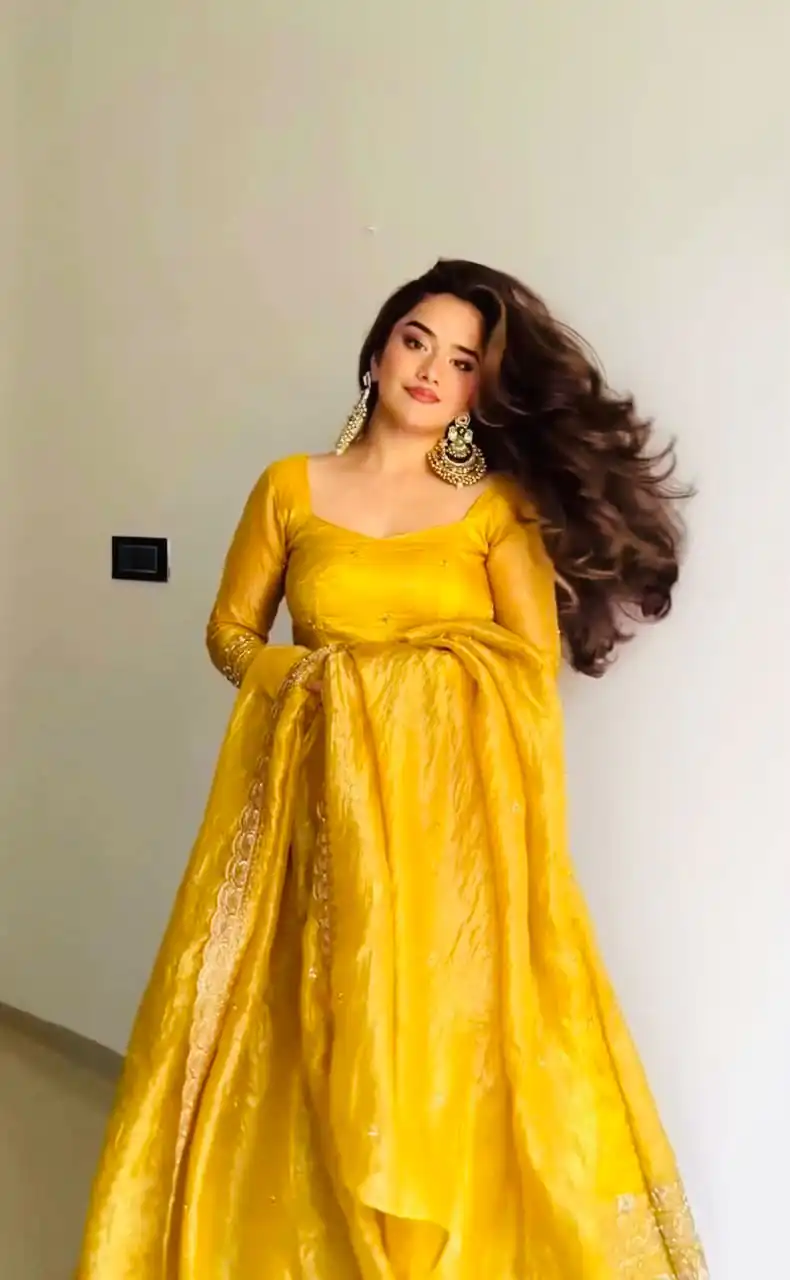 ZF 6012 Yellow in Gold Crush Zari Work & Embroidery Work Gown . Affordable Price ₹2149. Delivery 4-6 Working Days. Shop now. | Bollywood Gowns, Creative Gowns, Designer Gowns, Embroidered Gowns, Gowns, Party Wear Gowns