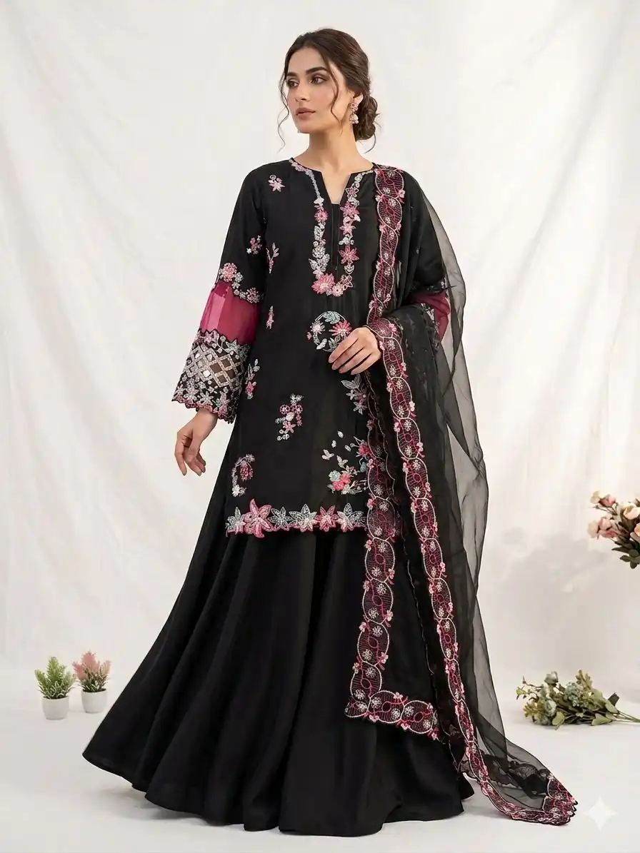 LG 2116 Black Crape Silk with Embroidery Work Salwar Suit . Introductory Price ₹2149. Delivery 4-6 Working Days. Shop now. | Casual Suits, Jump Suits, Creative suits, Designer Suits, Palazzo Suits, Party Wear Suits, Patiala Suits, Salwar suit, Straight Suits