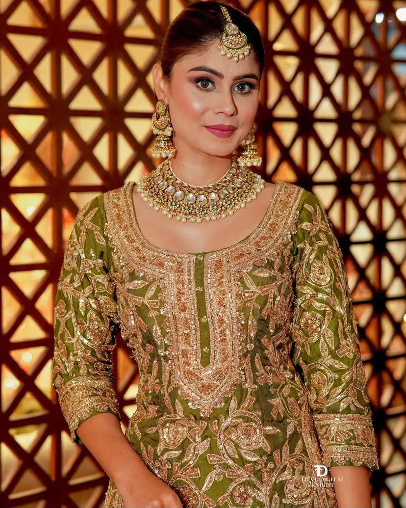 ZD 10095 Mehendi | Chinon Silk Salwar Suit with Sequins Work & Embroidery Work. Exclusive Offer ₹2449. Delivery 4-6 Working Days. Shop now. | Casual Suits, Jump Suits, Creative suits, Designer Suits, Palazzo Suits, Party Wear Suits, Patiala Suits, Salwar suit, Straight Suits