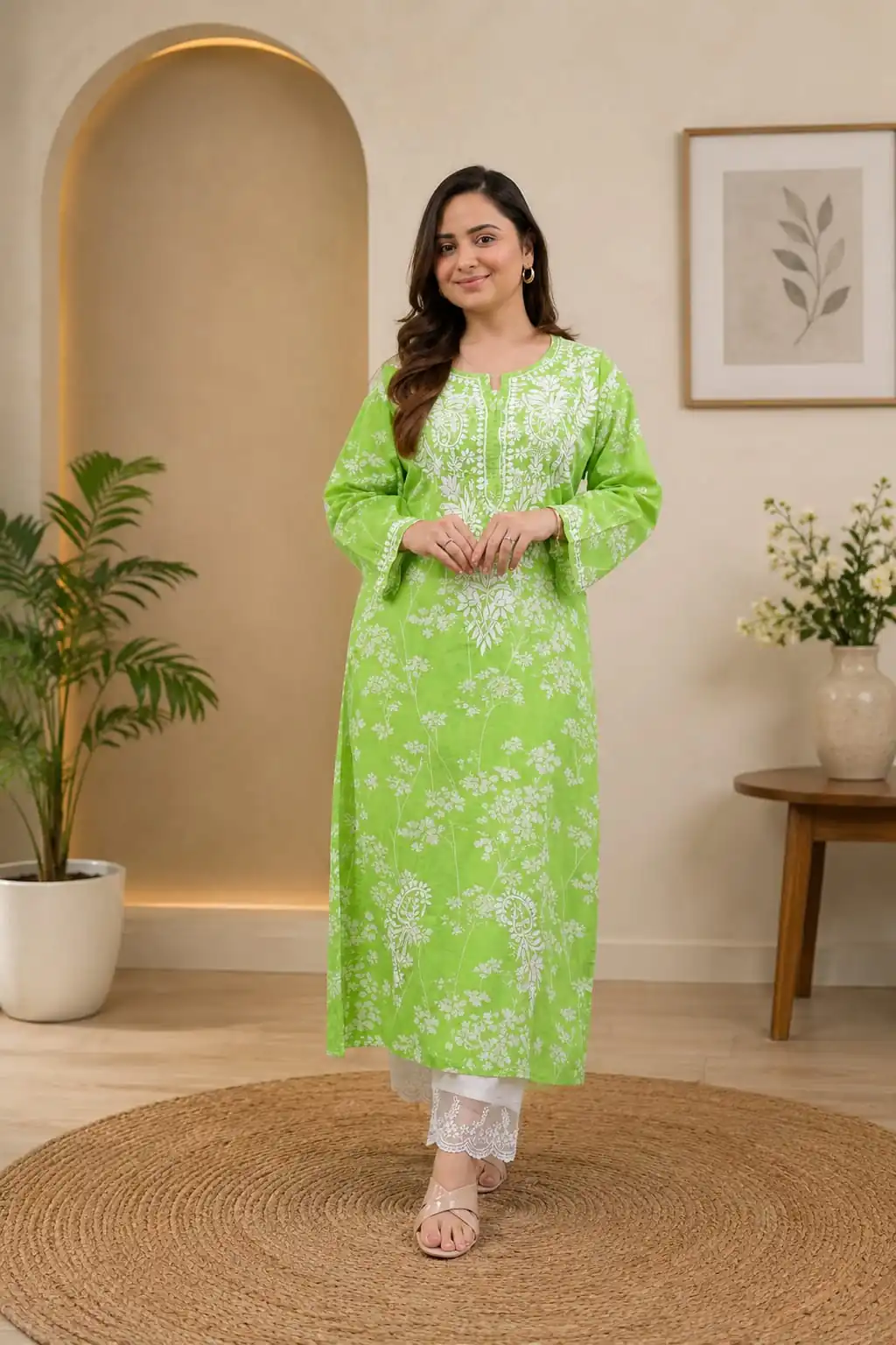 MF 1130 Parrot Green in Colour Poly Cotton Chikenkari Work & Lace Work Kurti . Festive Deal ₹1499. Delivery 4-6 Working Days. Shop now. | Bollywood Kurti, Creative Kurtis, Designer Kurti, Kurti, Party Wear Kurti, Selfie Kurti