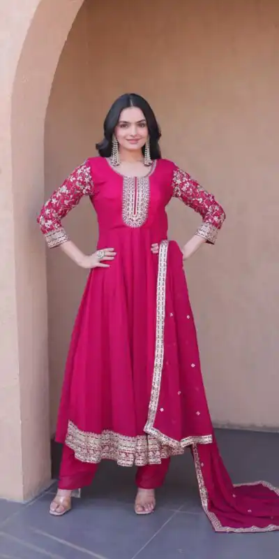 KA 1253 Pink Faux Blooming Gown Perfect for Wedding, Party, Ethnic Day, Mehendi, Eid – . Now at just ₹2399. Delivery 4-6 Working Days. Shop now. | Bollywood Gowns, Creative Gowns, Designer Gowns, Embroidered Gowns, Gowns, Party Wear Gowns
