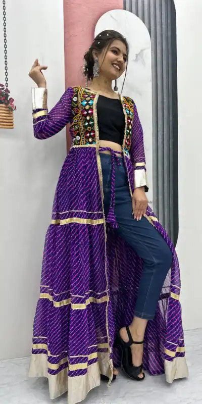PC N48 Purple | Fox Georgette Kurti with Lace Work & Mirror Work. Affordable Price ₹2149. Delivery 4-6 Working Days. Shop now. | Bollywood Kurti, Creative Kurtis, Designer Kurti, Kurti, Party Wear Kurti, Selfie Kurti