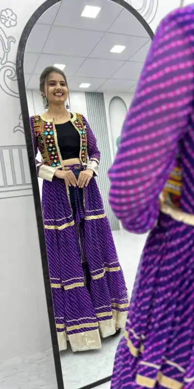 PC N48 Purple | Fox Georgette Kurti with Lace Work & Mirror Work. Affordable Price ₹2149. Delivery 4-6 Working Days. Shop now. | Bollywood Kurti, Creative Kurtis, Designer Kurti, Kurti, Party Wear Kurti, Selfie Kurti