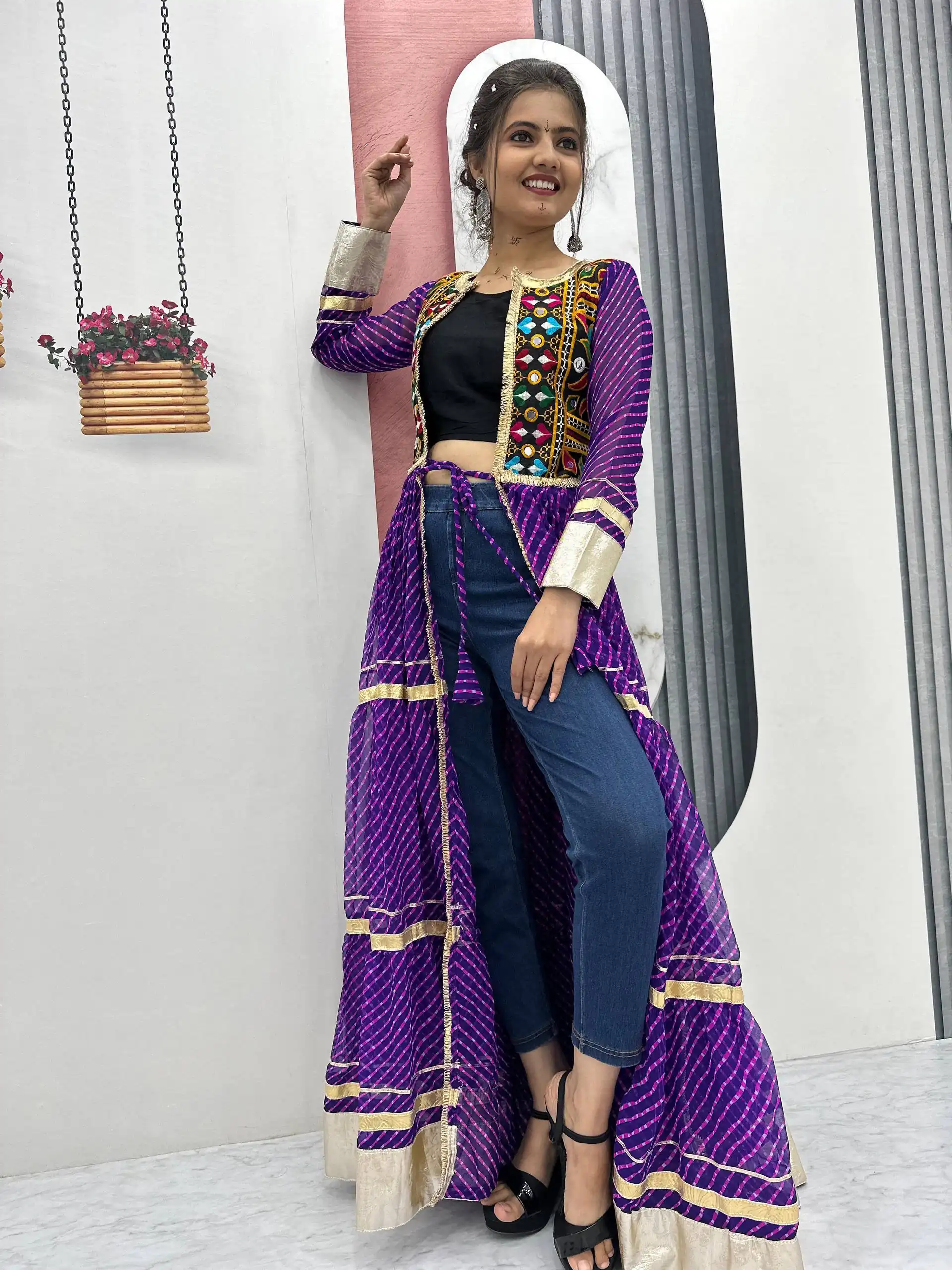 PC N48 Purple | Fox Georgette Kurti with Lace Work & Mirror Work. Affordable Price ₹2149. Delivery 4-6 Working Days. Shop now. | Bollywood Kurti, Creative Kurtis, Designer Kurti, Kurti, Party Wear Kurti, Selfie Kurti