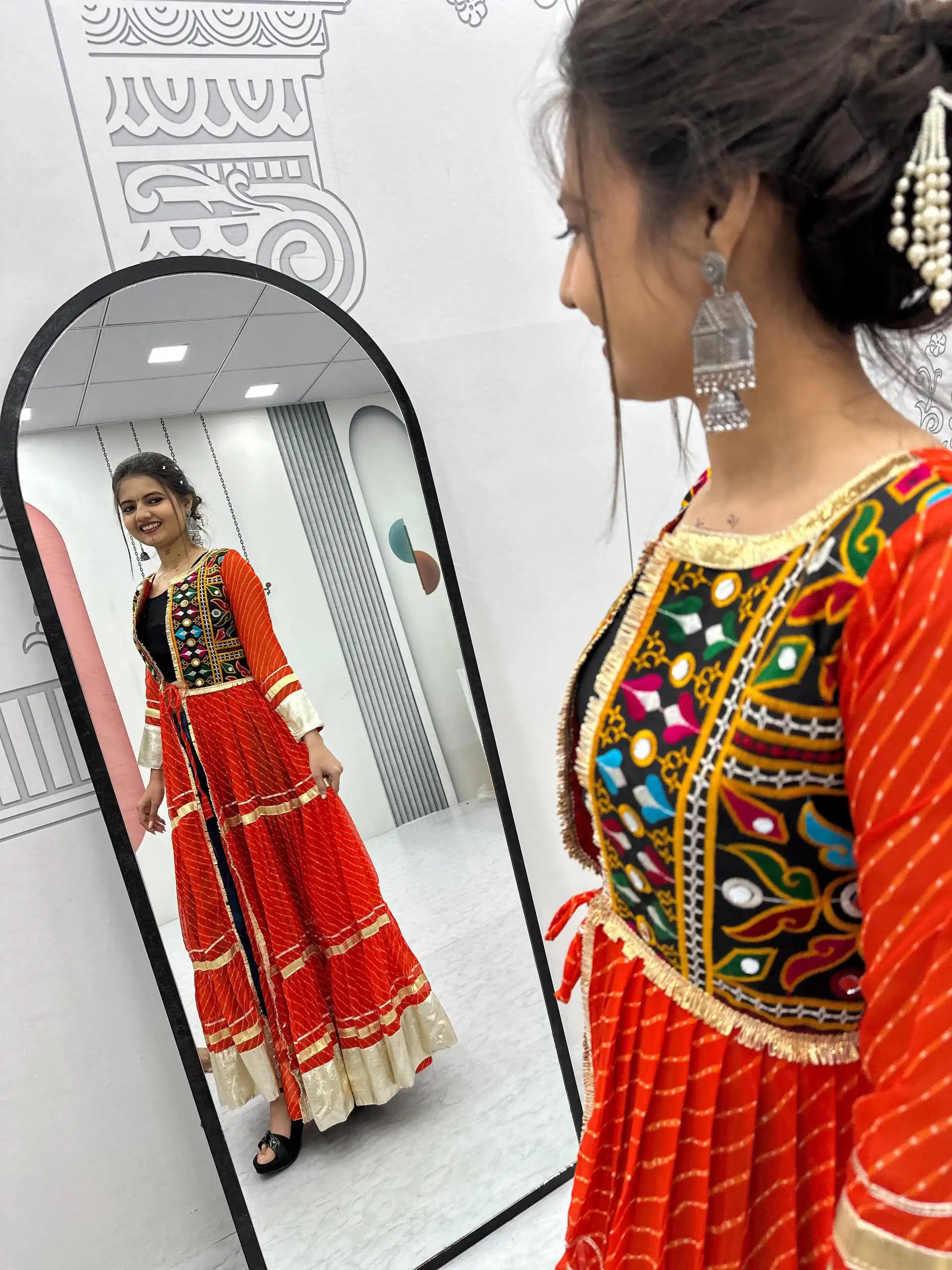 PC N48 Red | Fox Georgette Kurti with Lace Work & Mirror Work. Affordable Price ₹2149. Delivery 4-6 Working Days. Shop now. | Bollywood Kurti, Creative Kurtis, Designer Kurti, Kurti, Party Wear Kurti, Selfie Kurti