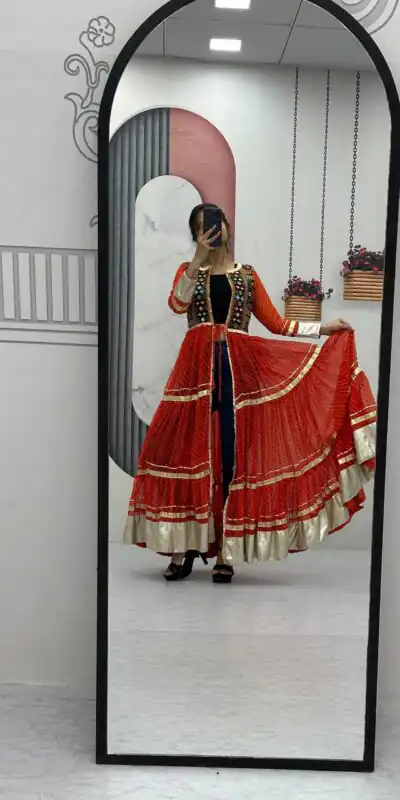 PC N48 Red | Fox Georgette Kurti with Lace Work & Mirror Work. Affordable Price ₹2149. Delivery 4-6 Working Days. Shop now. | Bollywood Kurti, Creative Kurtis, Designer Kurti, Kurti, Party Wear Kurti, Selfie Kurti