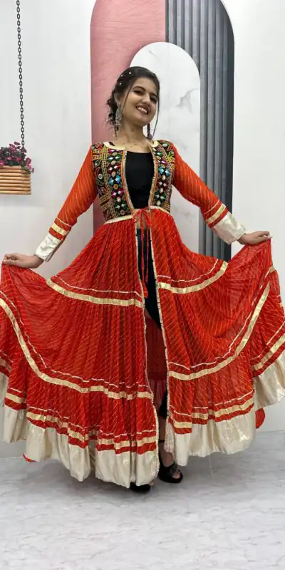 PC N48 Red | Fox Georgette Kurti with Lace Work & Mirror Work. Affordable Price ₹2149. Delivery 4-6 Working Days. Shop now. | Bollywood Kurti, Creative Kurtis, Designer Kurti, Kurti, Party Wear Kurti, Selfie Kurti