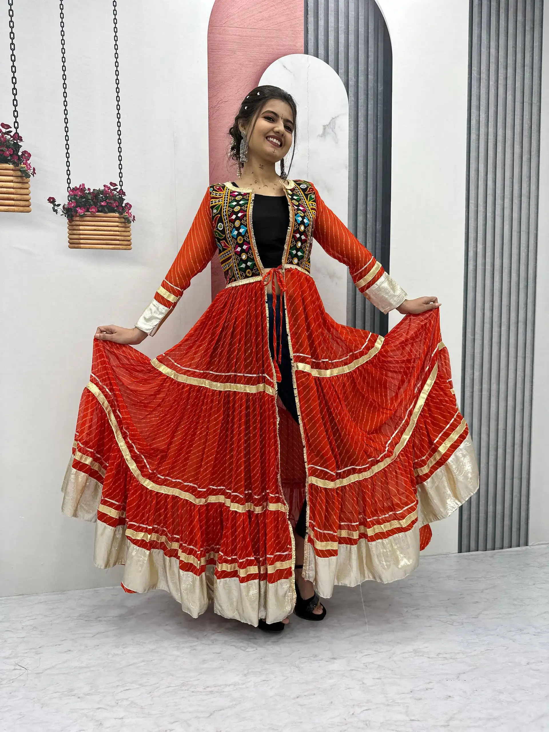 PC N48 Red | Fox Georgette Kurti with Lace Work & Mirror Work. Affordable Price ₹2149. Delivery 4-6 Working Days. Shop now. | Bollywood Kurti, Creative Kurtis, Designer Kurti, Kurti, Party Wear Kurti, Selfie Kurti