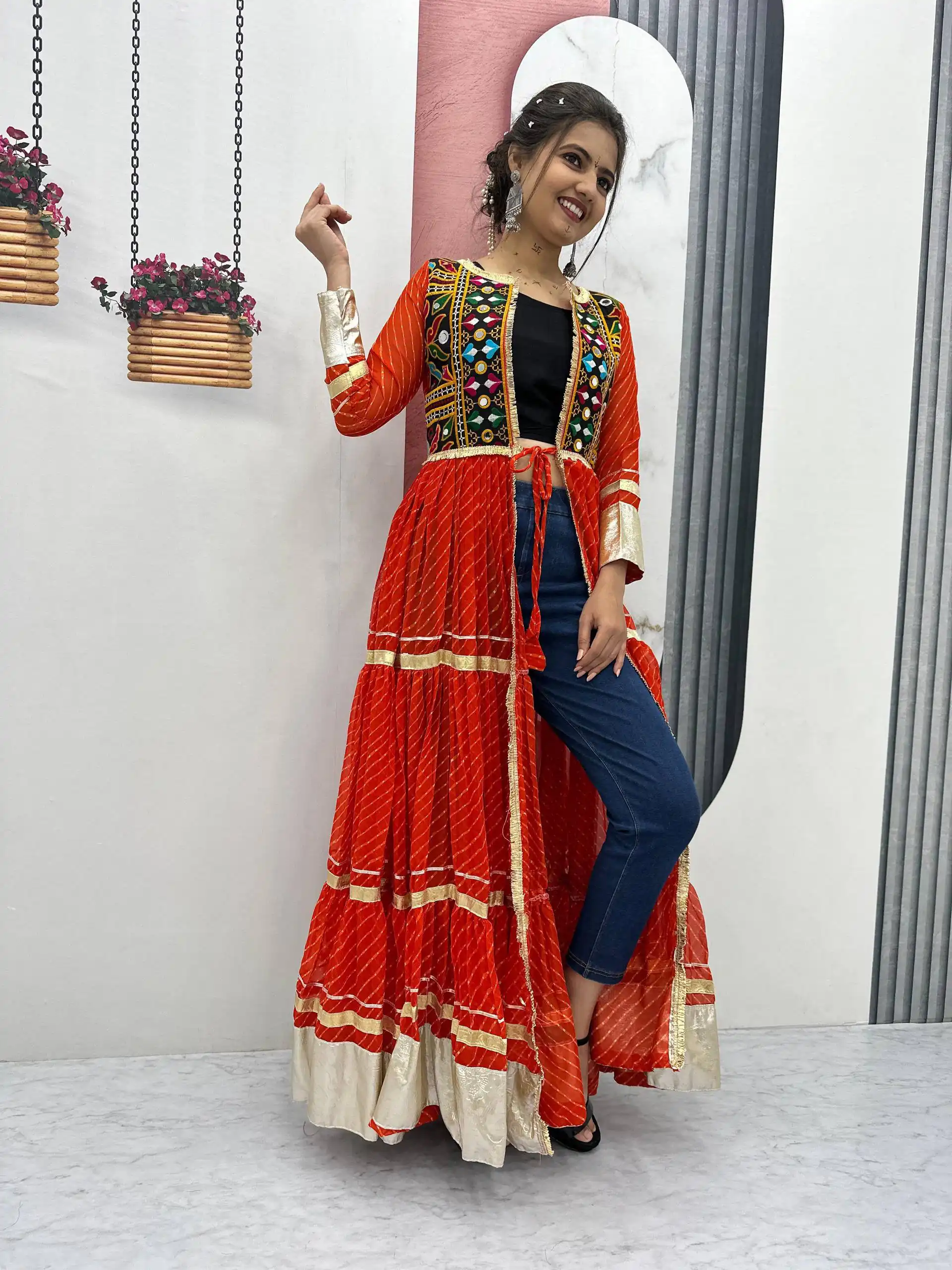 PC N48 Red | Fox Georgette Kurti with Lace Work & Mirror Work. Affordable Price ₹2149. Delivery 4-6 Working Days. Shop now. | Bollywood Kurti, Creative Kurtis, Designer Kurti, Kurti, Party Wear Kurti, Selfie Kurti