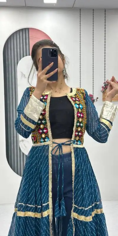 PC N48 Teal | Fox Georgette Kurti with Lace Work & Mirror Work. Affordable Price ₹2149. Delivery 4-6 Working Days. Shop now. | Bollywood Kurti, Creative Kurtis, Designer Kurti, Kurti, Party Wear Kurti, Selfie Kurti