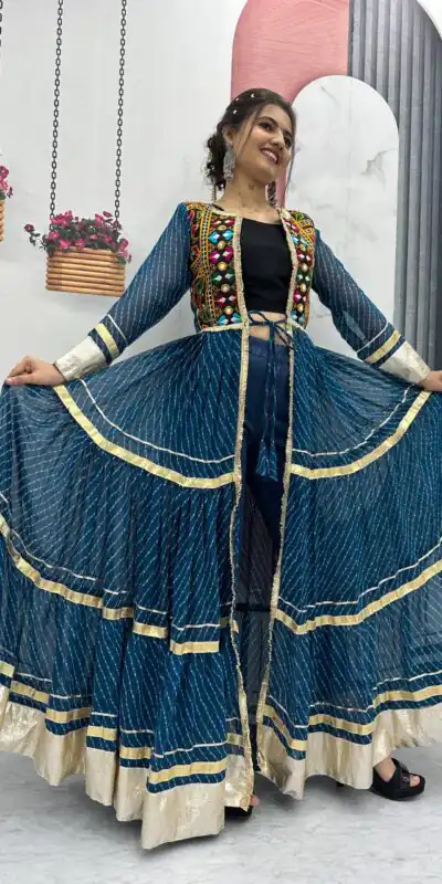 PC N48 Teal | Fox Georgette Kurti with Lace Work & Mirror Work. Affordable Price ₹2149. Delivery 4-6 Working Days. Shop now. | Bollywood Kurti, Creative Kurtis, Designer Kurti, Kurti, Party Wear Kurti, Selfie Kurti