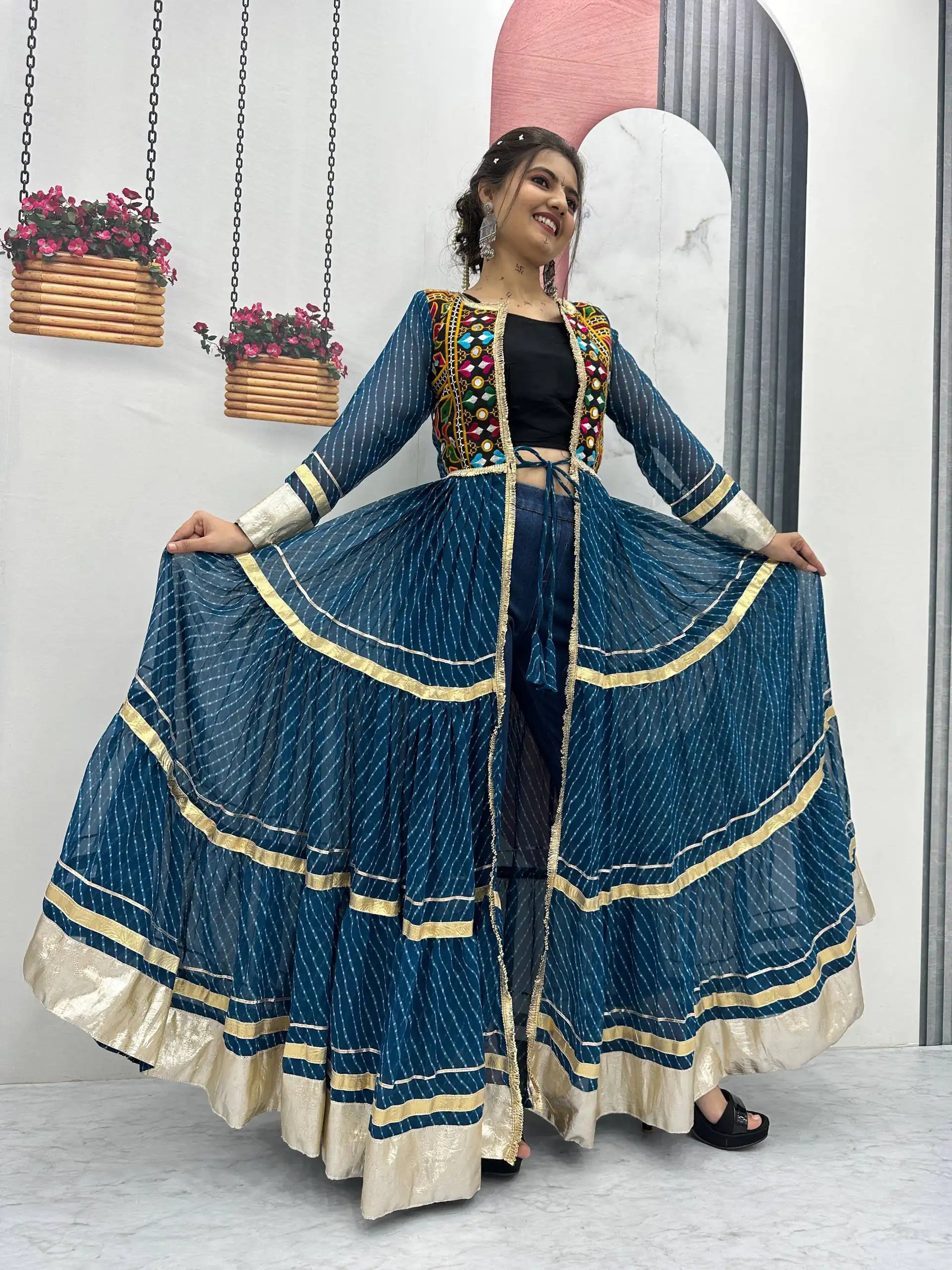 PC N48 Teal | Fox Georgette Kurti with Lace Work & Mirror Work. Affordable Price ₹2149. Delivery 4-6 Working Days. Shop now. | Bollywood Kurti, Creative Kurtis, Designer Kurti, Kurti, Party Wear Kurti, Selfie Kurti