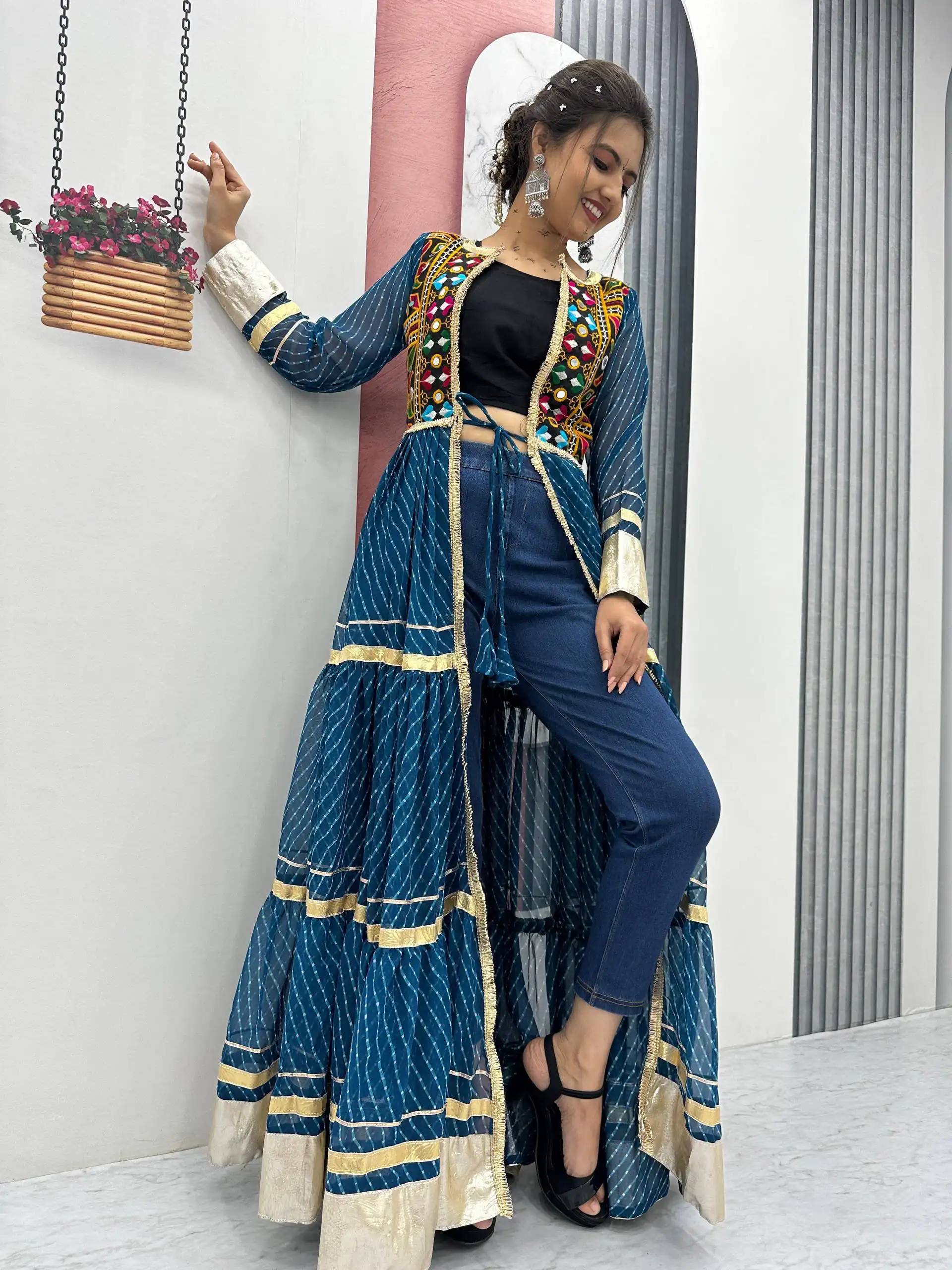 PC N48 Teal | Fox Georgette Kurti with Lace Work & Mirror Work. Affordable Price ₹2149. Delivery 4-6 Working Days. Shop now. | Bollywood Kurti, Creative Kurtis, Designer Kurti, Kurti, Party Wear Kurti, Selfie Kurti
