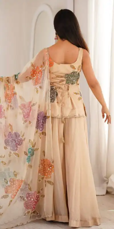 KD 1625 Chiku | Tabby Organza Silk Salwar Suit with Designer Work. Exclusive Offer ₹2099. Delivery 4-6 Working Days. Shop now. | Casual Suits, Jump Suits, Creative suits, Designer Suits, Palazzo Suits, Party Wear Suits, Patiala Suits, Salwar suit, Straight Suits