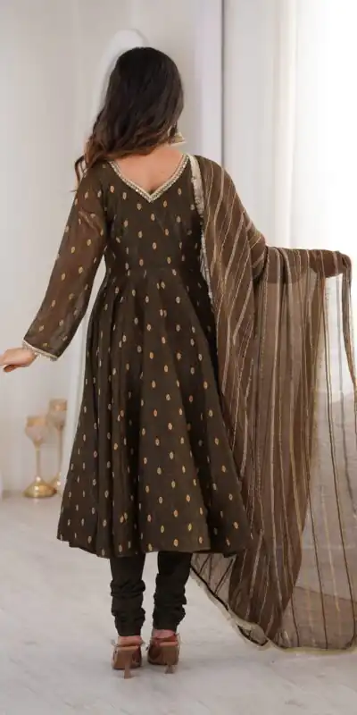 ZF 5021 Brown in Crunchy Silk Embroidery Work & Lace Work Gown . Special Price ₹2099. Delivery 4-6 Working Days. Shop now. | Bollywood Gowns, Creative Gowns, Designer Gowns, Embroidered Gowns, Gowns, Party Wear Gowns