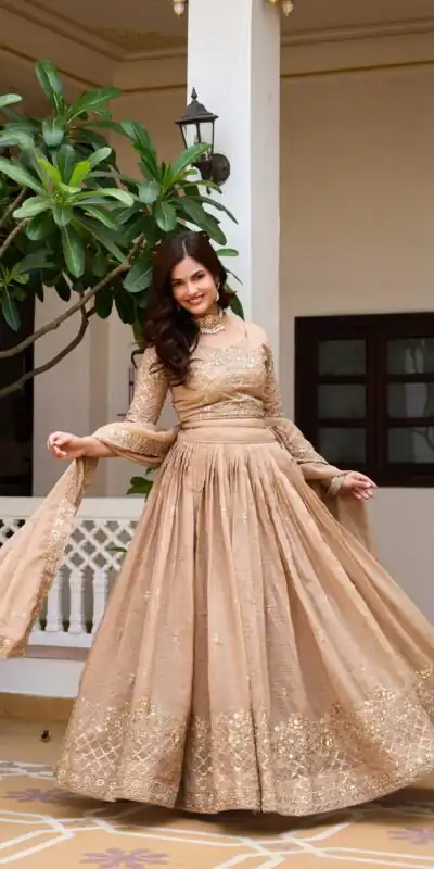 Ram 180 Chiku Pure Crunchy Lehenga Choli Perfect for Wedding, Party, Baisakhi, Pongal, Sangeet – . Now at just ₹2549. Delivery 4-6 Working Days. Shop | Bollywood Lehenga, Creative Lehenga, Designer Lehenga, Embroidered Lehenga, Lehenga, Party Wear Lehenga