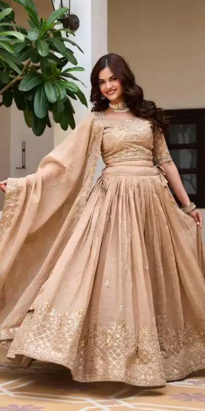 Ram 180 Chiku Pure Crunchy Lehenga Choli Perfect for Wedding, Party, Baisakhi, Pongal, Sangeet – . Now at just ₹2549. Delivery 4-6 Working Days. Shop | Bollywood Lehenga, Creative Lehenga, Designer Lehenga, Embroidered Lehenga, Lehenga, Party Wear Lehenga