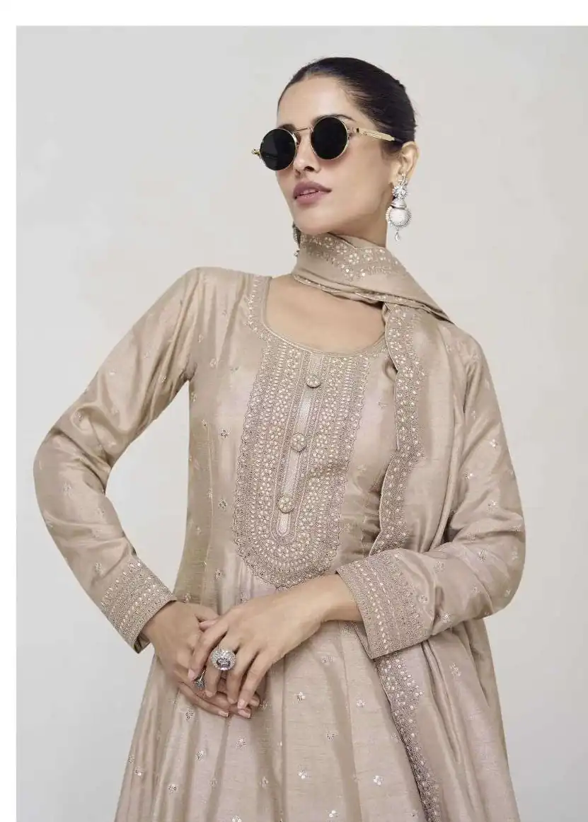 FC 10011 Cream Vichitra Silk Gown Perfect for Wedding, Party, Holi, Anniversary, Mehendi –. Grab it for ₹2649. Delivery 4-6 Working Days. Shop now. | Bollywood Gowns, Creative Gowns, Designer Gowns, Embroidered Gowns, Gowns, Party Wear Gowns
