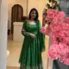 SSR 544 Green in Crunchy Silk Embroidery Work & Lace Work Gown . Special Price ₹2399. Delivery 4-6 Working Days. Shop now. | Bollywood Gowns, Creative Gowns, Designer Gowns, Embroidered Gowns, Gowns, Party Wear Gowns