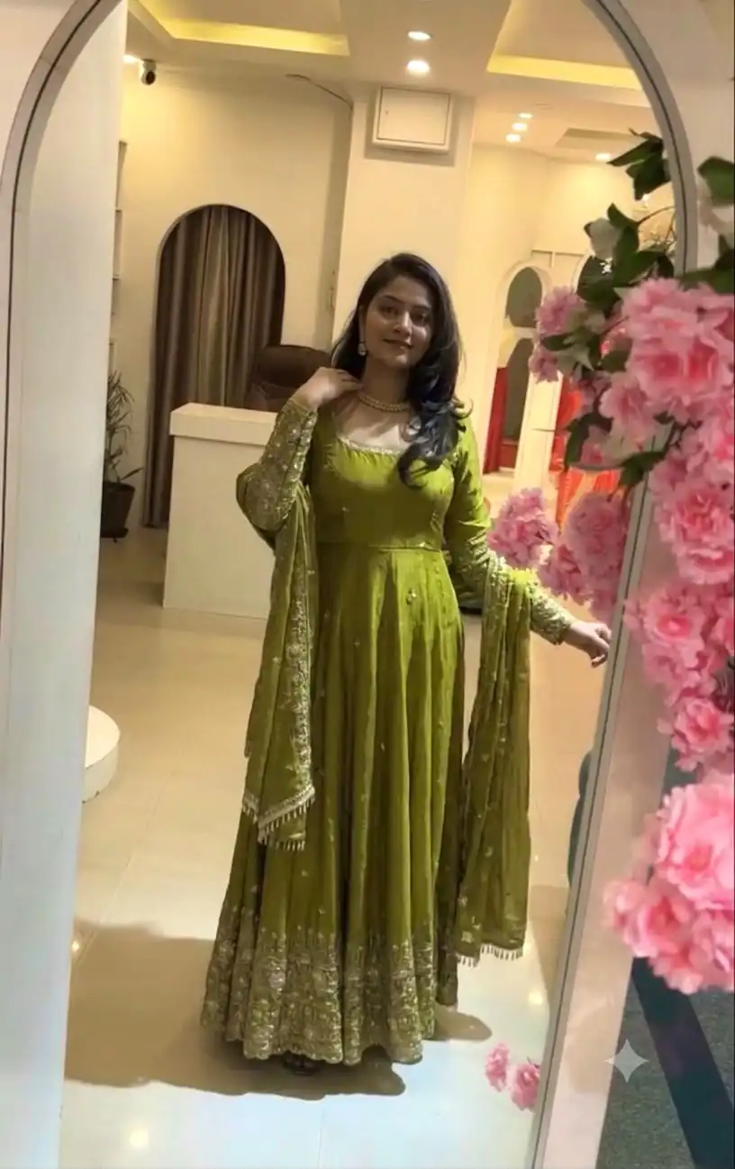 SSR 544 Lime Yellow in Crunchy Silk Embroidery Work & Lace Work Gown . Special Price ₹2399. Delivery 4-6 Working Days. Shop now. | Bollywood Gowns, Creative Gowns, Designer Gowns, Embroidered Gowns, Gowns, Party Wear Gowns