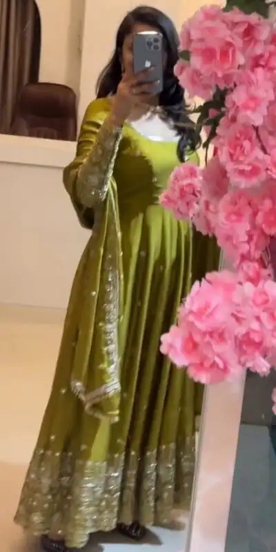 SSR 544 Lime Yellow in Crunchy Silk Embroidery Work & Lace Work Gown . Special Price ₹2399. Delivery 4-6 Working Days. Shop now. | Bollywood Gowns, Creative Gowns, Designer Gowns, Embroidered Gowns, Gowns, Party Wear Gowns