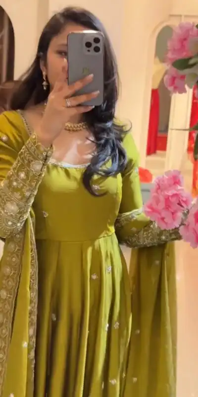 SSR 544 Lime Yellow in Crunchy Silk Embroidery Work & Lace Work Gown . Special Price ₹2399. Delivery 4-6 Working Days. Shop now. | Bollywood Gowns, Creative Gowns, Designer Gowns, Embroidered Gowns, Gowns, Party Wear Gowns