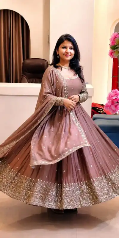 SSR 544 Onion in Crunchy Silk Embroidery Work & Lace Work Gown . Special Price ₹2399. Delivery 4-6 Working Days. Shop now. | Bollywood Gowns, Creative Gowns, Designer Gowns, Embroidered Gowns, Gowns, Party Wear Gowns