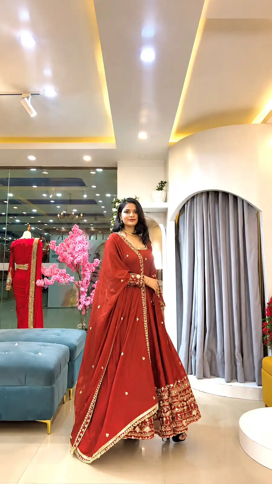SSR 544 Red Color in Crunchy Silk Embroidery Work & Lace Work Gown . Special Price ₹2399. Delivery 4-6 Working Days. Shop now. | Bollywood Gowns, Creative Gowns, Designer Gowns, Embroidered Gowns, Gowns, Party Wear Gowns