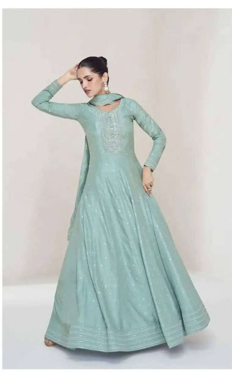 FC 10011 Sky Blue Vichitra Silk Gown Perfect for Wedding, Party, Holi, Anniversary, Mehendi –. Grab it for ₹2649. Delivery 4-6 Working Days. Shop now. | Bollywood Gowns, Creative Gowns, Designer Gowns, Embroidered Gowns, Gowns, Party Wear Gowns