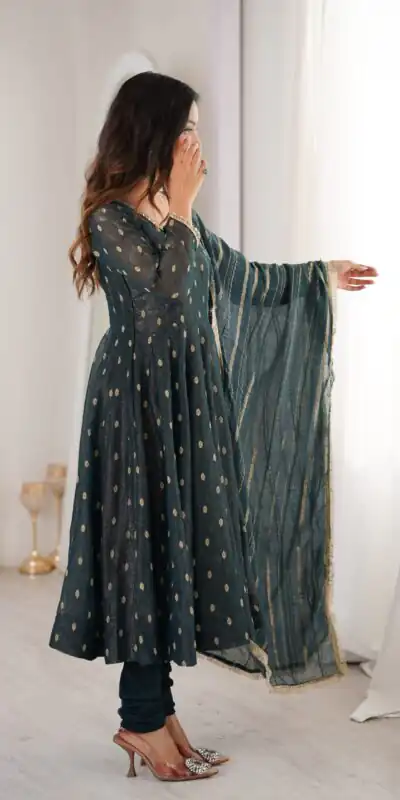 ZF 5021 Teal in Crunchy Silk Embroidery Work & Lace Work Gown . Special Price ₹2099. Delivery 4-6 Working Days. Shop now. | Bollywood Gowns, Creative Gowns, Designer Gowns, Embroidered Gowns, Gowns, Party Wear Gowns