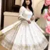 SSR 544 White in Crunchy Silk Embroidery Work & Lace Work Gown . Special Price ₹2399. Delivery 4-6 Working Days. Shop now. | Bollywood Gowns, Creative Gowns, Designer Gowns, Embroidered Gowns, Gowns, Party Wear Gowns
