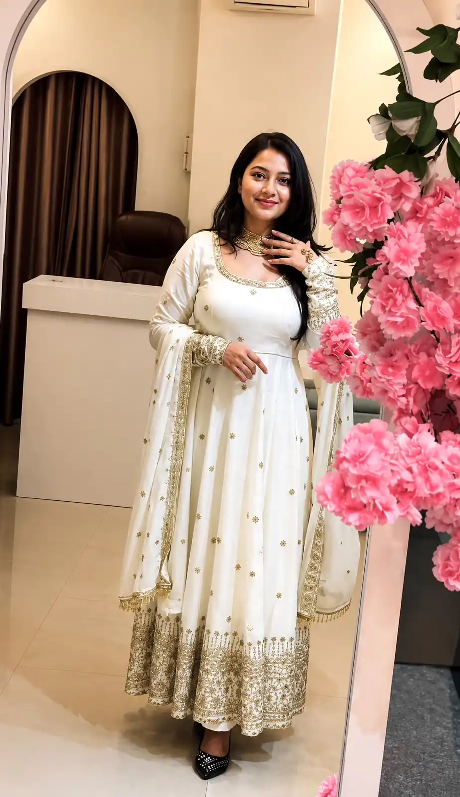 SSR 544 White in Crunchy Silk Embroidery Work & Lace Work Gown . Special Price ₹2399. Delivery 4-6 Working Days. Shop now. | Bollywood Gowns, Creative Gowns, Designer Gowns, Embroidered Gowns, Gowns, Party Wear Gowns