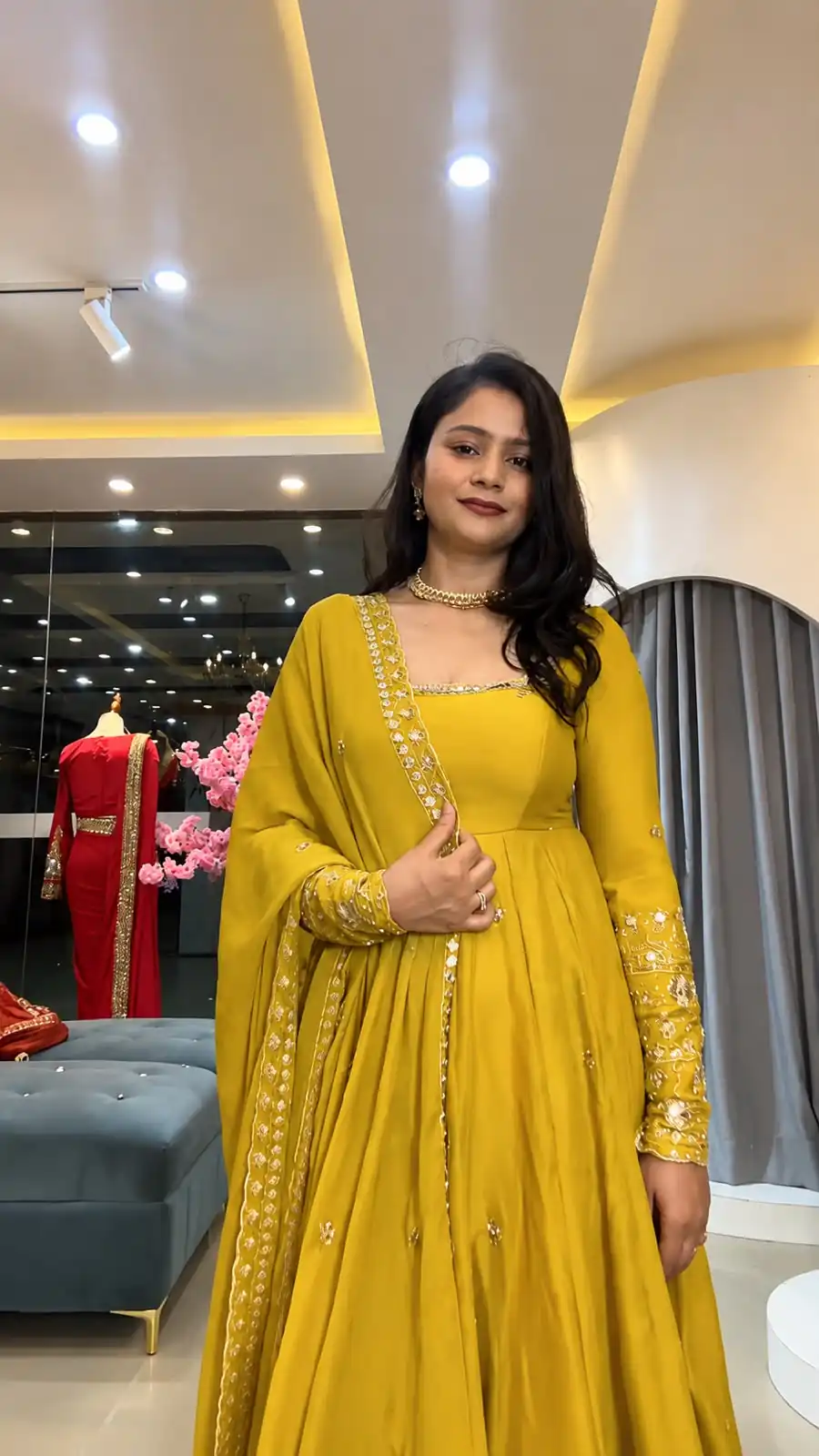 SSR 544 Yellow in Crunchy Silk Embroidery Work & Lace Work Gown . Special Price ₹2399. Delivery 4-6 Working Days. Shop now. | Bollywood Gowns, Creative Gowns, Designer Gowns, Embroidered Gowns, Gowns, Party Wear Gowns