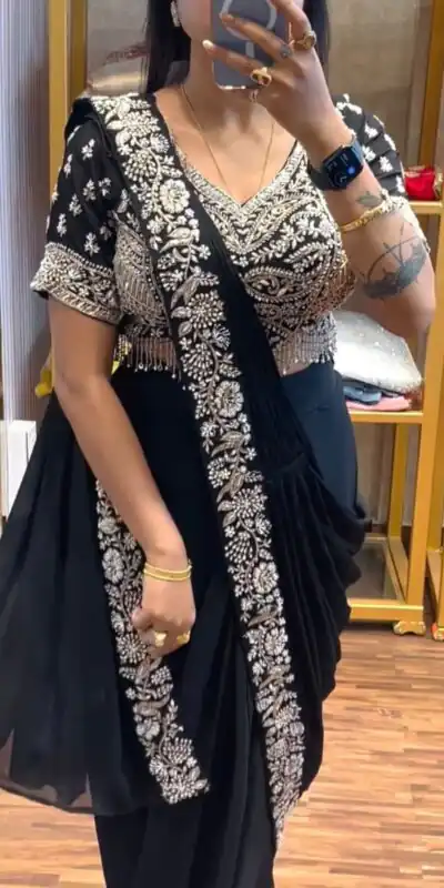 PST 1177 Black Chinon Saree erfect for Wedding, Party, Baisakhi, Bridal Wear, Onam – . Special Price ₹2099. Delivery 4-6 Working Days. Shop now. | Creative Sarees, Bollywood Sarees, Designer Sarees, Embroidered Sarees, Ethnic Saree, Modern Digital sarees, Party Wear Sarees, Sarees