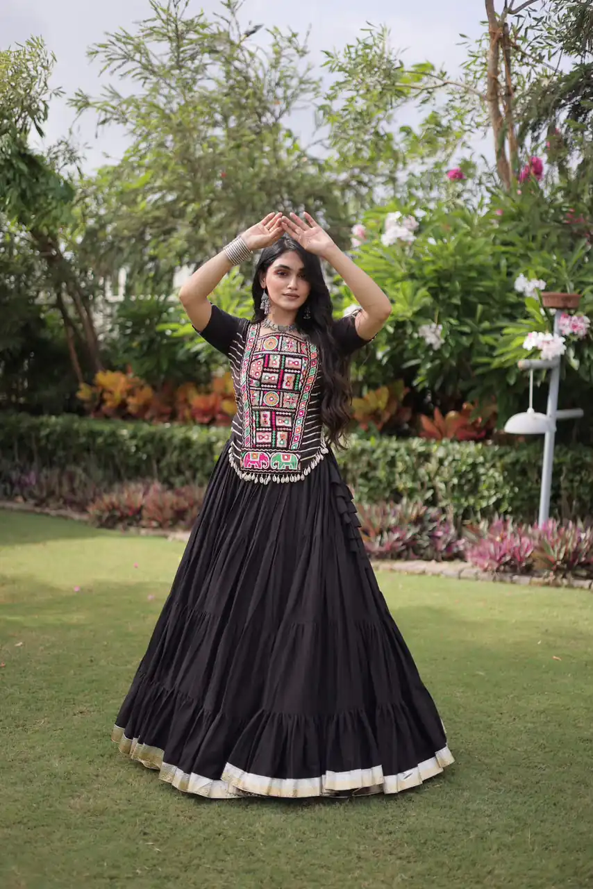 PKA 5078 Black Kora Cotton Lehenga Choli erfect for Wedding, Party, Haldi, Traditional Day, Makar Sankranti – . Special Price ₹2649. Delivery 4-6 Working | Bollywood Lehenga, Creative Lehenga, Designer Lehenga, Embroidered Lehenga, Lehenga, Party Wear Lehenga