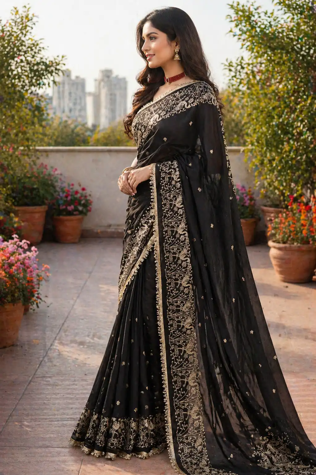 BT 446 Black Black Star Georgette Saree with Lace Work & Embroidery Work. Festive Deal ₹1799. Delivery 4-6 Working Days. Shop now. | Creative Sarees, Bollywood Sarees, Designer Sarees, Embroidered Sarees, Ethnic Saree, Modern Digital sarees, Party Wear Sarees, Sarees
