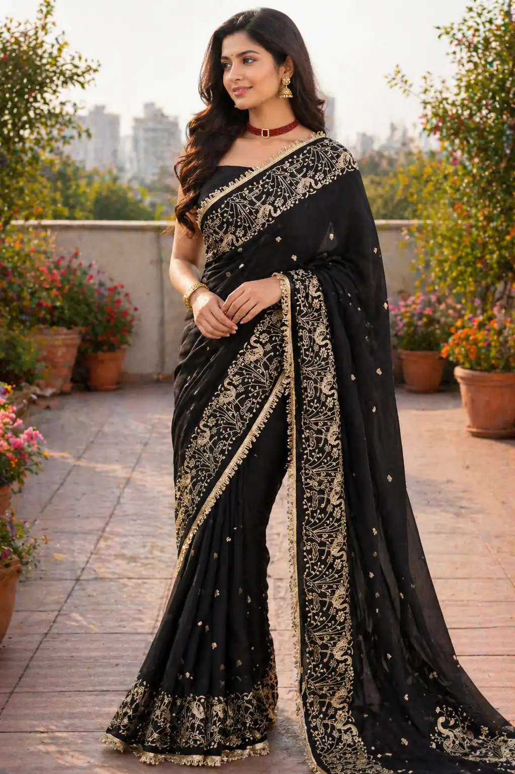 BT 446 Black Black Star Georgette Saree with Lace Work & Embroidery Work. Festive Deal ₹1799. Delivery 4-6 Working Days. Shop now. | Creative Sarees, Bollywood Sarees, Designer Sarees, Embroidered Sarees, Ethnic Saree, Modern Digital sarees, Party Wear Sarees, Sarees