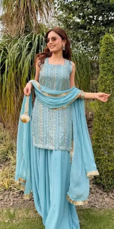 ZD 10010 Blue in Fox Georgette. Sequins Work & Embroidery Work Salwar Suit Special Price ₹2399. Delivery 4-6 Working Days. Shop now. | Casual Suits, Jump Suits, Creative suits, Designer Suits, Palazzo Suits, Party Wear Suits, Patiala Suits, Salwar suit, Straight Suits