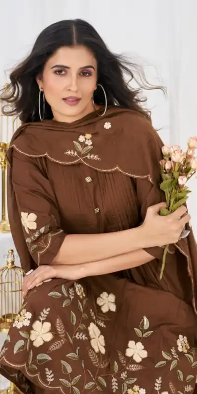 DIVA 159 Brown with Embroidery Work & Cut Work Brown Pure Cotton Salwar Suit . Exclusive Offer ₹2499. Delivery 4-6 Working Days. Shop now. | Casual Suits, Jump Suits, Creative suits, Designer Suits, Palazzo Suits, Party Wear Suits, Patiala Suits, Salwar suit, Straight Suits
