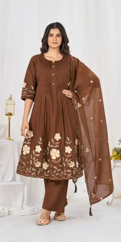 DIVA 159 Brown with Embroidery Work & Cut Work Brown Pure Cotton Salwar Suit . Exclusive Offer ₹2499. Delivery 4-6 Working Days. Shop now. | Casual Suits, Jump Suits, Creative suits, Designer Suits, Palazzo Suits, Party Wear Suits, Patiala Suits, Salwar suit, Straight Suits