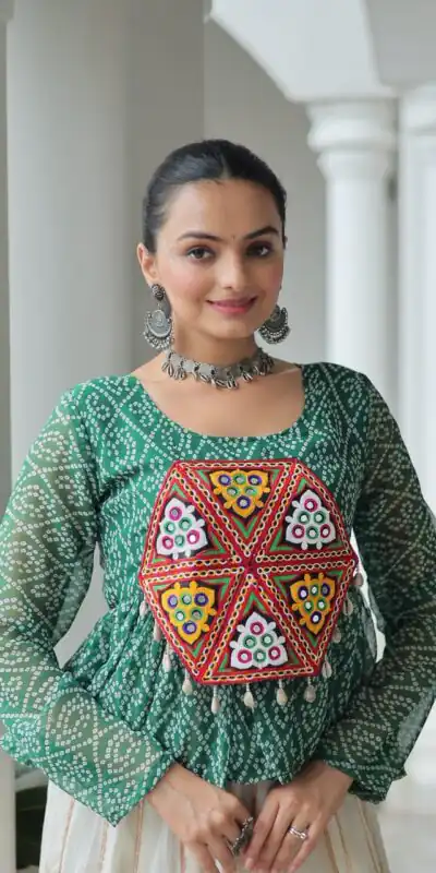 KA 1185 Green Bandhani Kurti. Perfect for Wedding, Party, Ethnic Day, Festival Celebrations, Sangeet – Get it for ₹1419. Delivery 4-6 Working Days. | Bollywood Kurti, Creative Kurtis, Designer Kurti, Kurti, Party Wear Kurti, Selfie Kurti