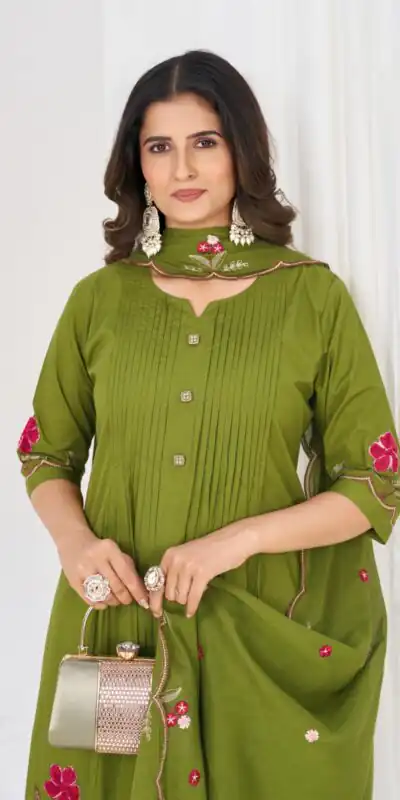 DIVA 159 Green with Embroidery Work & Cut Work Brown Pure Cotton Salwar Suit . Exclusive Offer ₹2499. Delivery 4-6 Working Days. Shop now. | Casual Suits, Jump Suits, Creative suits, Designer Suits, Palazzo Suits, Party Wear Suits, Patiala Suits, Salwar suit, Straight Suits