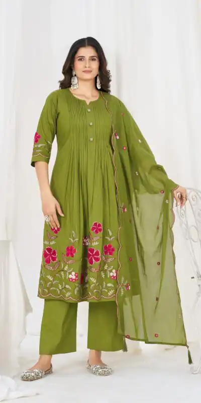 DIVA 159 Green with Embroidery Work & Cut Work Brown Pure Cotton Salwar Suit . Exclusive Offer ₹2499. Delivery 4-6 Working Days. Shop now. | Casual Suits, Jump Suits, Creative suits, Designer Suits, Palazzo Suits, Party Wear Suits, Patiala Suits, Salwar suit, Straight Suits