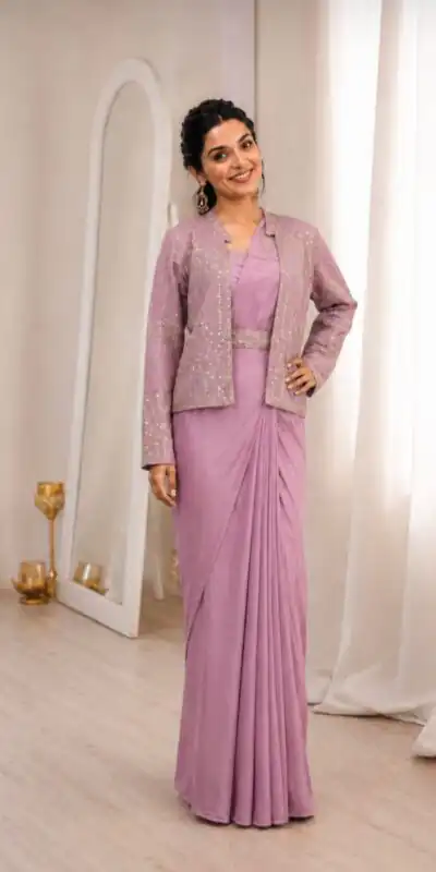 BB 72 Lavender Crap Silk Saree with Sequins Work & Embroidery Work. Festive Deal ₹2399. Delivery 4-6 Working Days. Shop now. | Creative Sarees, Bollywood Sarees, Designer Sarees, Embroidered Sarees, Ethnic Saree, Modern Digital sarees, Party Wear Sarees, Sarees